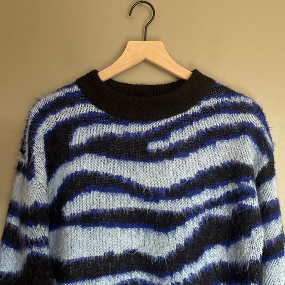 Anthropologie Salma Striped‎ Eyelash Sweater Blue Black Sz XS Casual Comfortable - Picture 5 of 13